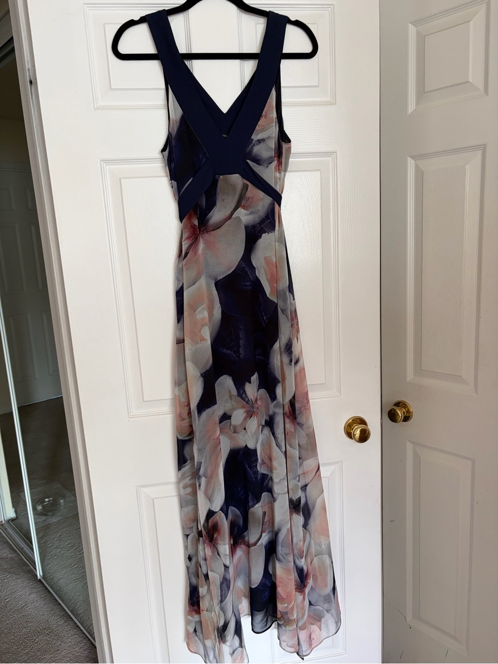 RW&CO. Navy Floral Slitted Flowy Maxi Dress with V-Back Detail